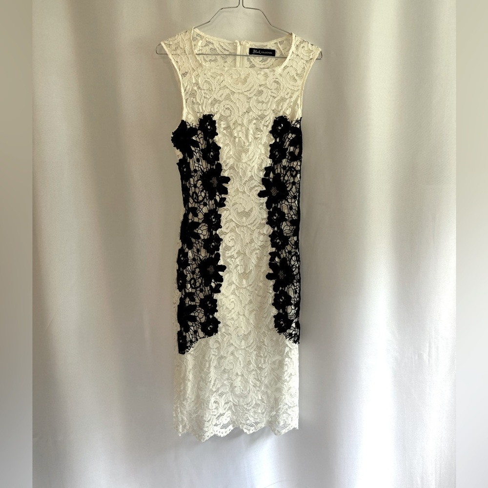BLACK COLLECTION White Lace Dress With Black Embroidered Detail